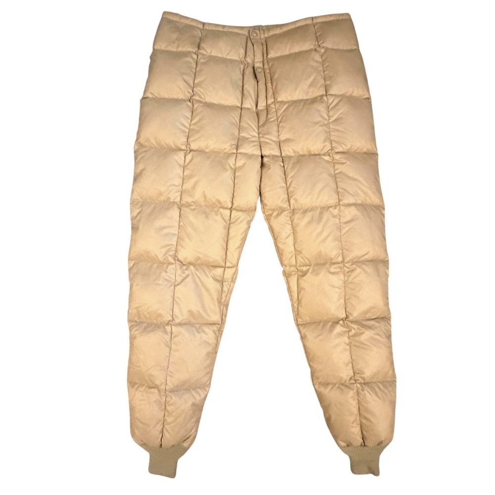 Comfy Down Insulated Pants Mens M Tan Excellent Vintage Quilted Puffer Trousers